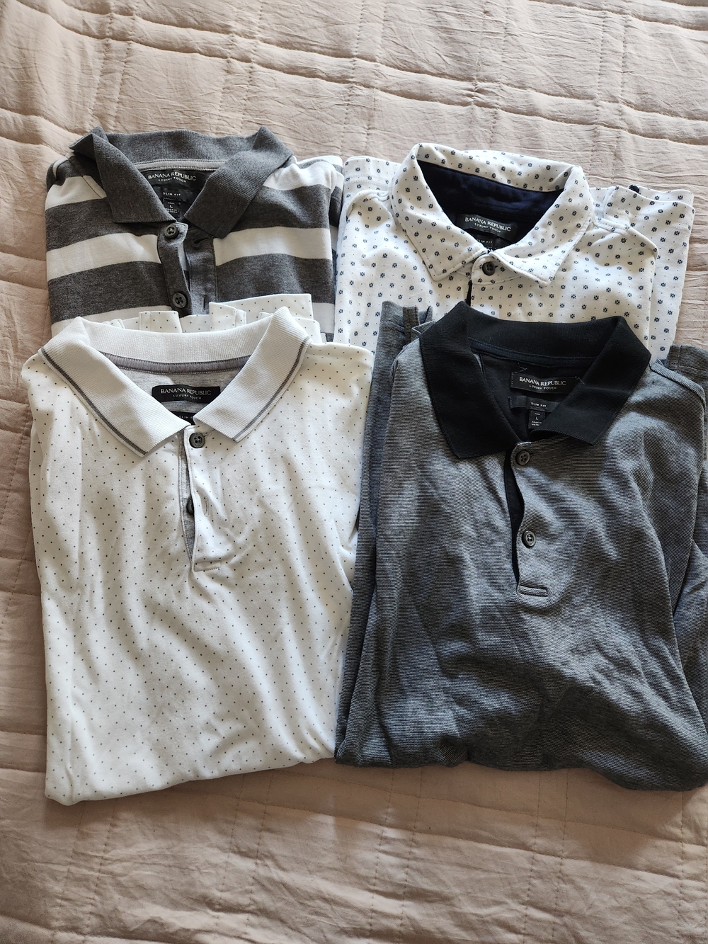 Banana Republic Men’s Polo Pack - Gray, White, Black Accents